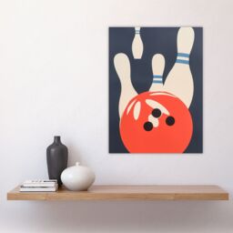 "Artery8 Bowling Ball Strike Knocked Pins Sport Fun Wall Art Print in Orange - Size: W12"" x H16""" - thumbnail 4