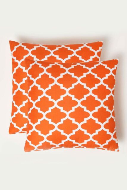 Homescapes Luxury Waterproof Orange Geometric Outdoor Cushion 45 x 45 cm, Set of 2 - Size: 45 cm x 45 cm