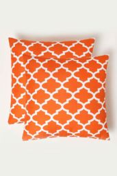 Homescapes Luxury Waterproof Orange Geometric Outdoor Cushion 45 x 45 cm, Set of 2 - Size: 45 cm x 45 cm - thumbnail 1