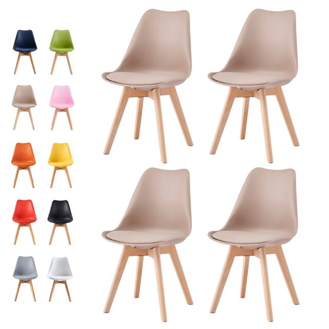 MCC Direct Set of 4 Dining Chairs Wooden Legs & Padded Seat Cushions Eva in Brown - image 1