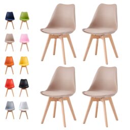 MCC Direct Set of 4 Dining Chairs Wooden Legs & Padded Seat Cushions Eva in Brown - thumbnail 1