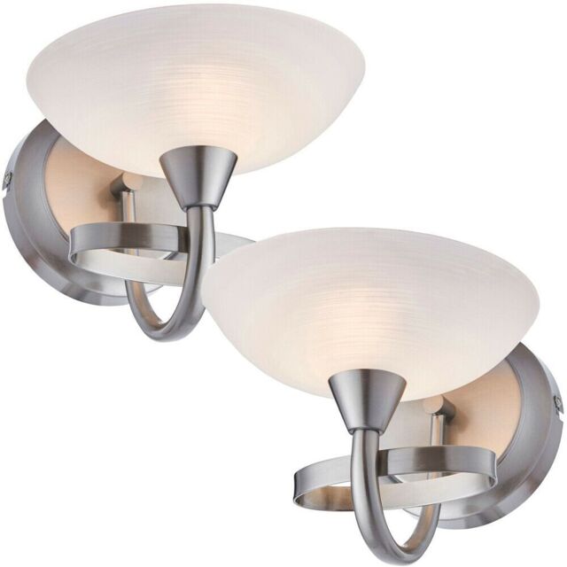 Loops 2 PACK Dimming LED Wall Light Satin Chrome & White Lined Glass Vintage Lamp - image 1