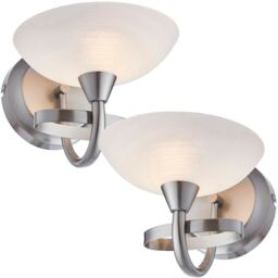Loops 2 PACK Dimming LED Wall Light Satin Chrome & White Lined Glass Vintage Lamp