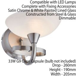 Loops 2 PACK Dimming LED Wall Light Satin Chrome & White Lined Glass Vintage Lamp - thumbnail 3