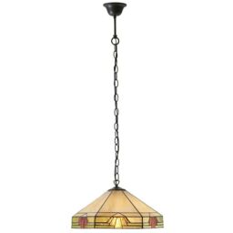 Loops Tiffany Glass Hanging Ceiling Pendant Light Bronze & Amber Art Deco Shade i00146 in Clear