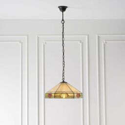 Loops Tiffany Glass Hanging Ceiling Pendant Light Bronze & Amber Art Deco Shade i00146 in Clear - thumbnail 5