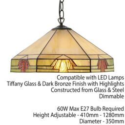 Loops Tiffany Glass Hanging Ceiling Pendant Light Bronze & Amber Art Deco Shade i00146 in Clear - thumbnail 2
