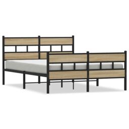 Berkfield Home Metal Bed Frame without Mattress Sonoma Oak 135x190 cm Double in Brown - thumbnail 2