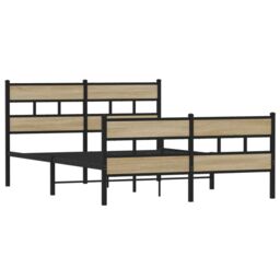 Berkfield Home Metal Bed Frame without Mattress Sonoma Oak 135x190 cm Double in Brown - thumbnail 3