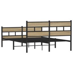 Berkfield Home Metal Bed Frame without Mattress Sonoma Oak 135x190 cm Double in Brown - thumbnail 6