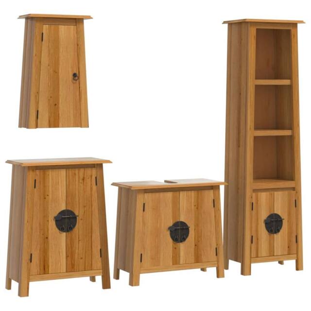 Berkfield Home 4 Piece Bathroom Furniture Set Solid Wood Pine in Brown - image 1