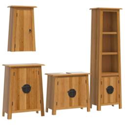 Berkfield Home 4 Piece Bathroom Furniture Set Solid Wood Pine in Brown - thumbnail 1