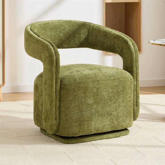 Direct Wicker Chenille 360 Degrees Swivel Armchair with Fabric Covered Wooden Base in Green - Size: 1 Pack - image 1