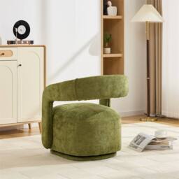 Direct Wicker Chenille 360 Degrees Swivel Armchair with Fabric Covered Wooden Base in Green - Size: 1 Pack - thumbnail 4