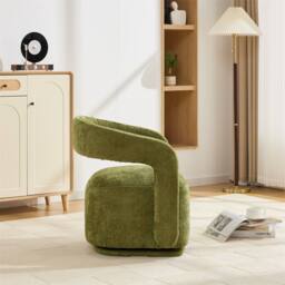 Direct Wicker Chenille 360 Degrees Swivel Armchair with Fabric Covered Wooden Base in Green - Size: 1 Pack - thumbnail 5