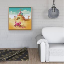Warren Reed - Designer Pink Crab On A Beach Holiday Framed Canvas in Light Brown - Size: w40 inch x h40 inch - thumbnail 2