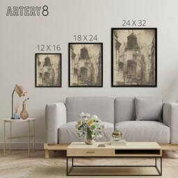 "Artery8 J Pennell Standard Oil Building With Scaffolding Framed Canvas Art in Grey - Size: W12"" x H16""" - thumbnail 4