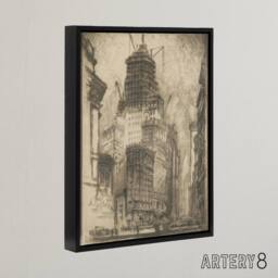 "Artery8 J Pennell Standard Oil Building With Scaffolding Framed Canvas Art in Grey - Size: W12"" x H16""" - thumbnail 2