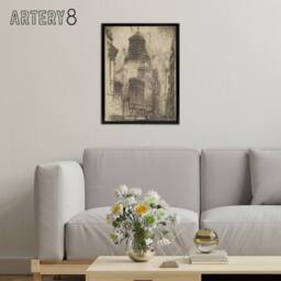 "Artery8 J Pennell Standard Oil Building With Scaffolding Framed Canvas Art in Grey - Size: W12"" x H16""" - thumbnail 3