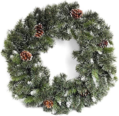 Marco Paul Large Christmas Wreath Snow Flocked With Pinecones Christmas in Green - image 1