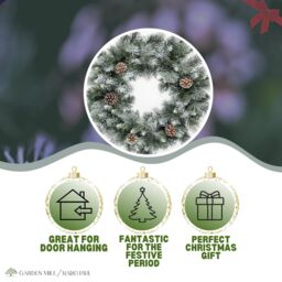 Marco Paul Large Christmas Wreath Snow Flocked With Pinecones Christmas in Green - thumbnail 4
