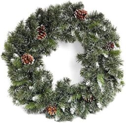 Marco Paul Large Christmas Wreath Snow Flocked With Pinecones Christmas in Green
