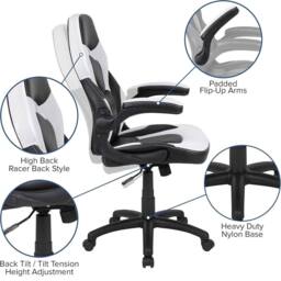VOGREX White X10 Adjustable Height Padded Racing Gaming Chair - thumbnail 4