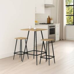 EONLION Oak 3 Pcs Square Breakfast Bar Table & 2 Stools Set in Light Oak - thumbnail 3