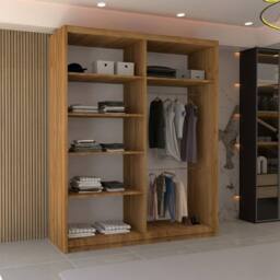 MN Furniture Double Mirror Sliding Door Wardrobe W150cm x H217cm in Walnut - Size: 1 Pack - thumbnail 3