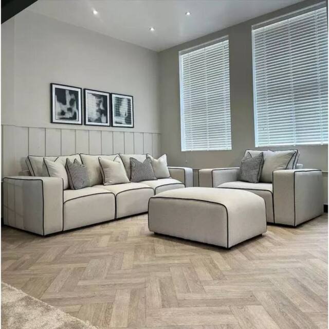 Stratus Interiors Sloane 2-Tone Modular Sofa - Custom Contrast Piping - Set in Cream - image 1
