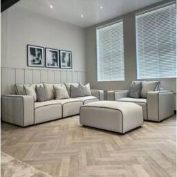 Stratus Interiors Sloane 2-Tone Modular Sofa - Custom Contrast Piping - Set in Cream