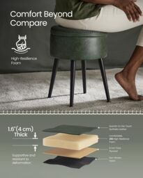 VASAGLE Round Storage Ottoman Dressing Stool Synthetic Leather Steel Legs in Green - thumbnail 5