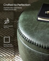 VASAGLE Round Storage Ottoman Dressing Stool Synthetic Leather Steel Legs in Green - thumbnail 4