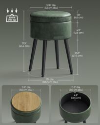VASAGLE Round Storage Ottoman Dressing Stool Synthetic Leather Steel Legs in Green - thumbnail 3