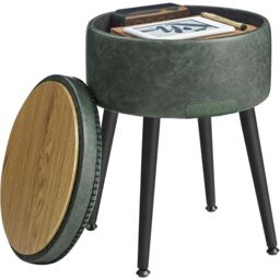 VASAGLE Round Storage Ottoman Dressing Stool Synthetic Leather Steel Legs in Green - thumbnail 6