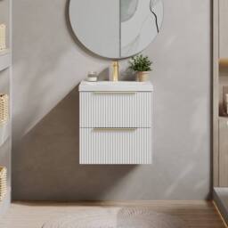 Balterley Contemporary Front 2 Drawer Vanity Basin Unit, Satin White, 500mm in White - thumbnail 2