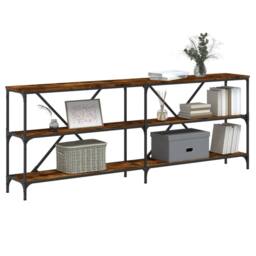 Berkfield Home Console Table Smoked Oak 200x30x75 cm Engineered Wood & Iron in Brown - Size: 200 x 30 x 75 cm - thumbnail 3