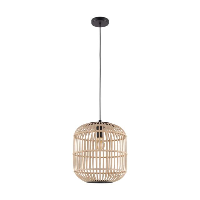 Loops Hanging Ceiling Pendant Light Black & Wicker Cage 1 x 28W E27 Feature Lamp - image 1