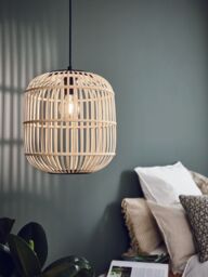 Loops Hanging Ceiling Pendant Light Black & Wicker Cage 1 x 28W E27 Feature Lamp - thumbnail 3