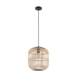 Loops Hanging Ceiling Pendant Light Black & Wicker Cage 1 x 28W E27 Feature Lamp - thumbnail 1
