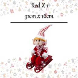 VFM e-Store Christmas Elf On Sledge Decoration 31cm x 16cm Red X 1 - Size: 31 cm x 16 cm - thumbnail 2