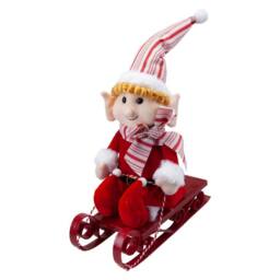 VFM e-Store Christmas Elf On Sledge Decoration 31cm x 16cm Red X 1 - Size: 31 cm x 16 cm - thumbnail 1