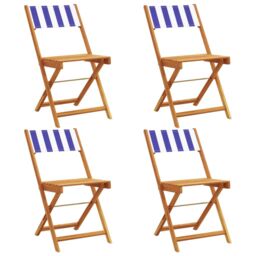 Berkfield Home Folding Garden Chairs 4 pcs Blue & White Fabric & Solid Wood - thumbnail 2