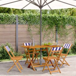 Berkfield Home Folding Garden Chairs 4 pcs Blue & White Fabric & Solid Wood - thumbnail 1