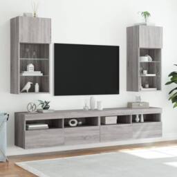 Berkfield Home TV Cabinet with LED Lights Grey Sonoma 40.5x30x90 cm - thumbnail 3
