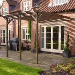Rutland County Garden Furniture Ltd Wall Mounted Garden Pergola 3 Posts, Wood, L300 x W720 x H270cm, Green in Brown - thumbnail 4