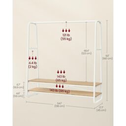 VASAGLE Bedroom Garment Rack Shelves Steel Rail Hooks Wardrobe Storage in Natural - thumbnail 2