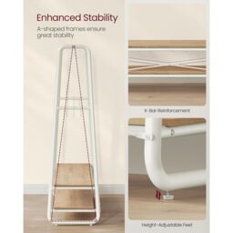 VASAGLE Bedroom Garment Rack Shelves Steel Rail Hooks Wardrobe Storage in Natural - thumbnail 4