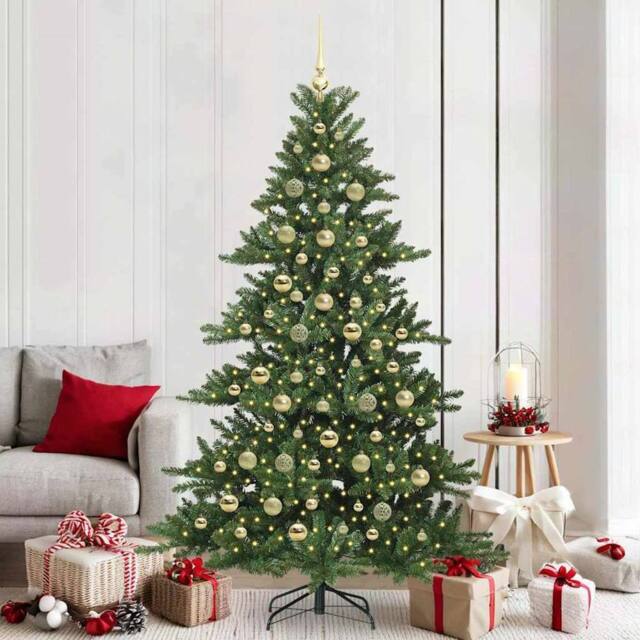 Berkfield Home Artificial Hinged Christmas Tree with 300 LEDs 210 cm PVC in Green - image 1