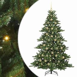 Berkfield Home Artificial Hinged Christmas Tree with 300 LEDs 210 cm PVC in Green - thumbnail 2